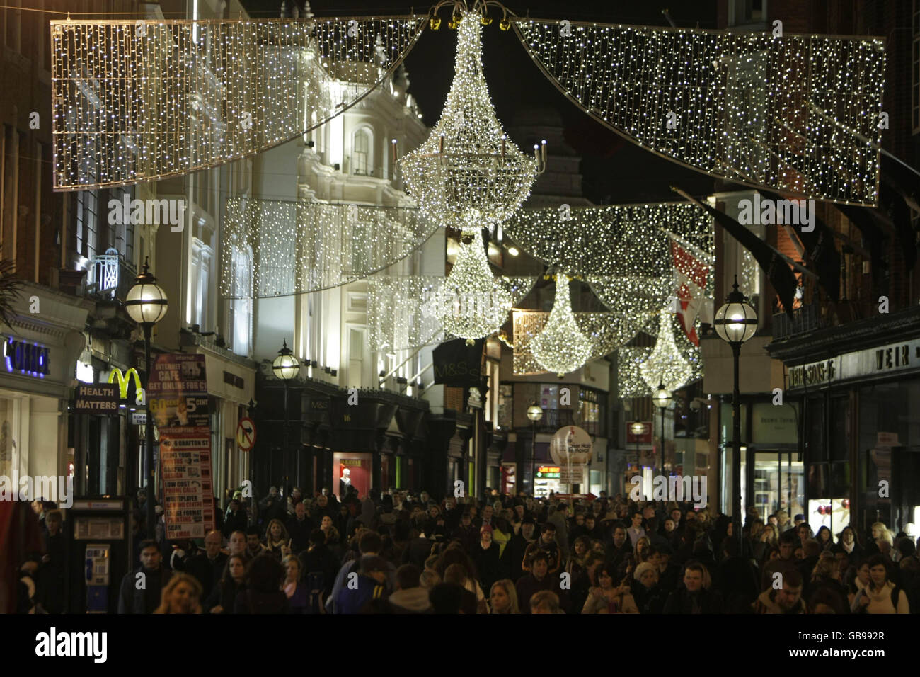 Low energy Christmas lights switched on in Dublin Stock Photo Alamy