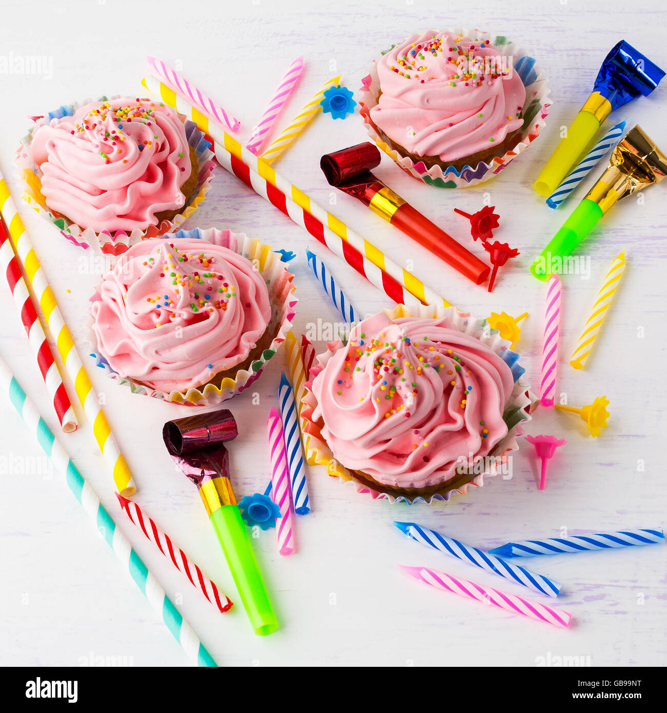 Pink delicious birthday cupcakes, square. Birthday cupcakes. Homemade