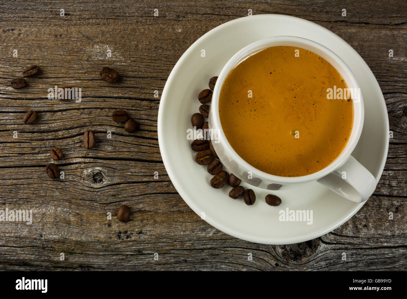 White coffee mug top view. Coffee cup. Coffee mug. Morning coffee. Cup of coffee. Coffee break. Strong coffee. Stock Photo