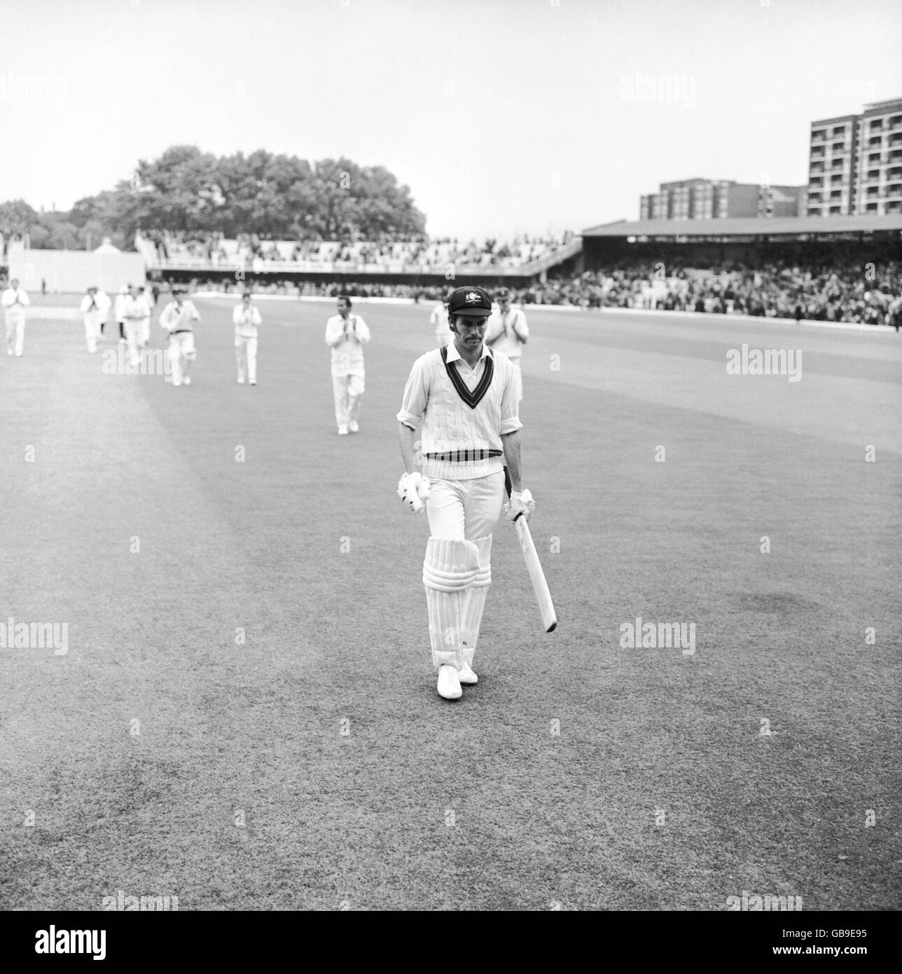 Australia's Greg Chappell leaves the field at the end of the day's play, having scored an unbeaten 105 Stock Photo