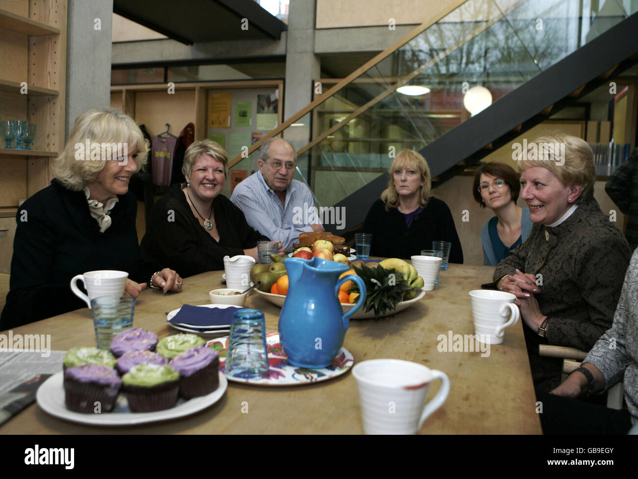 The Duchess of Cornwall talks to staff and visitors at a Maggie's