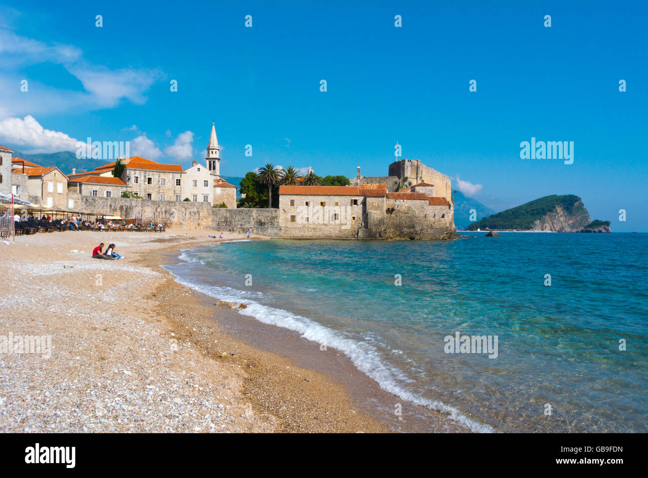 Ricardova glava, Richard's Head beach, at old town, Budva, Montenegro, Europe Stock Photo