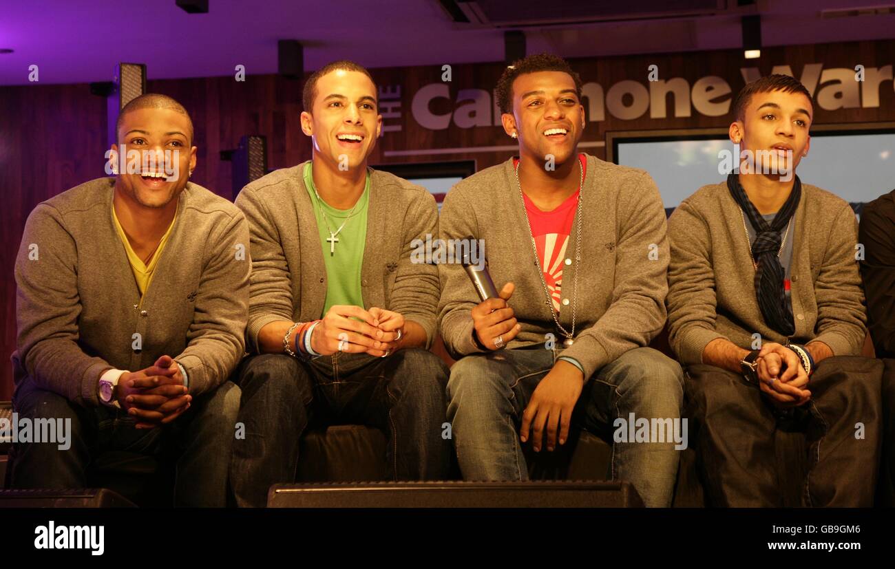 Boyband JLS at the Secret X Factor gig at The Carphone Warehouse, on Oxford Street in central London. Stock Photo