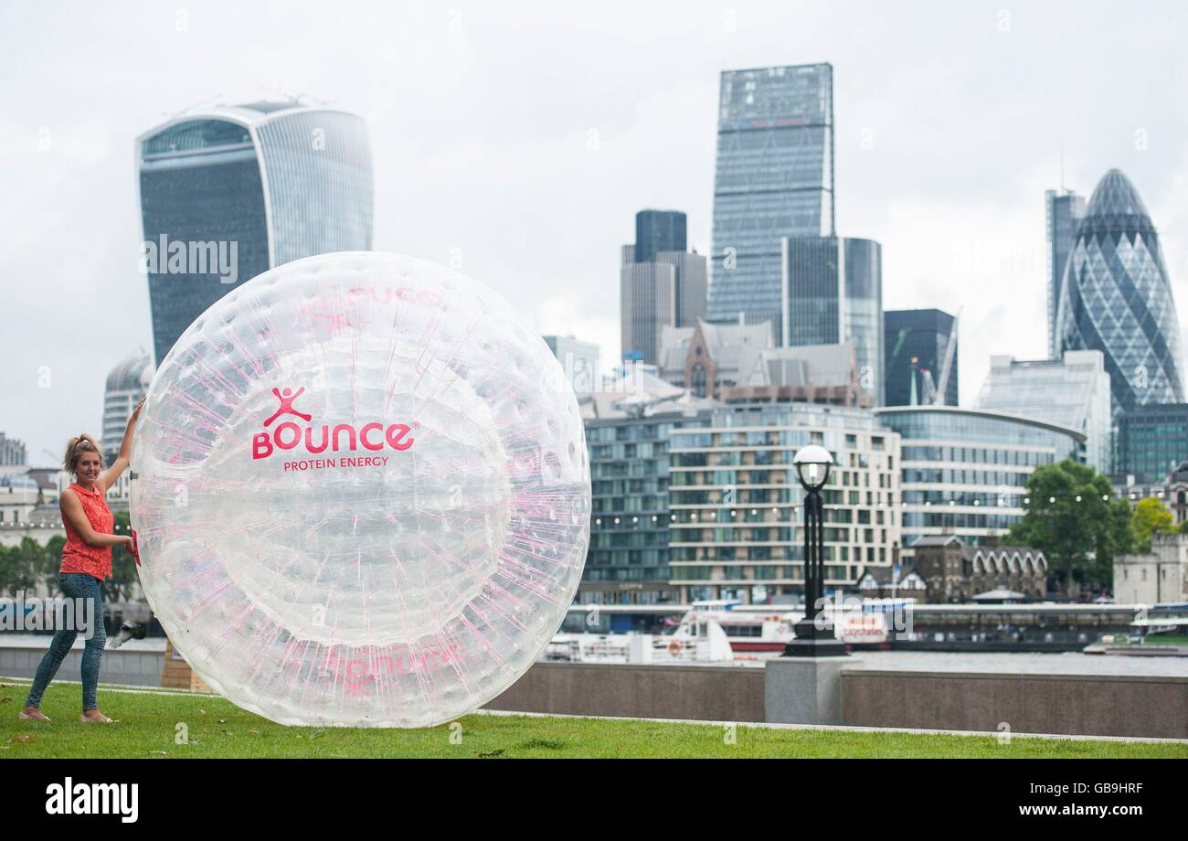 Bounce Energy Balls hosts the Zorbathon in London, Leeds and Birmingham this July as the ultimate zorbing challenge to see who can roll their way to victory in the first ever urban zorbing marathon to discover the UK's most unstoppable city. 27/06/16 Stock Photo