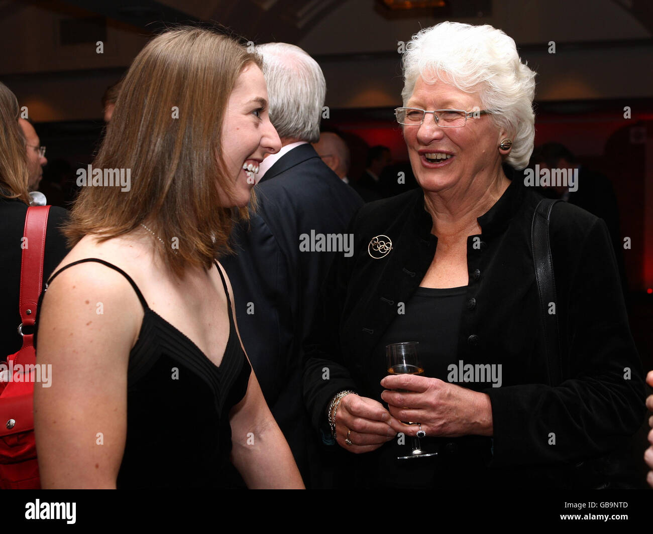 Nicole Cooke chats with Mary Peters before the Sport Journalists' Association Awards at The Brewery, London. Stock Photo