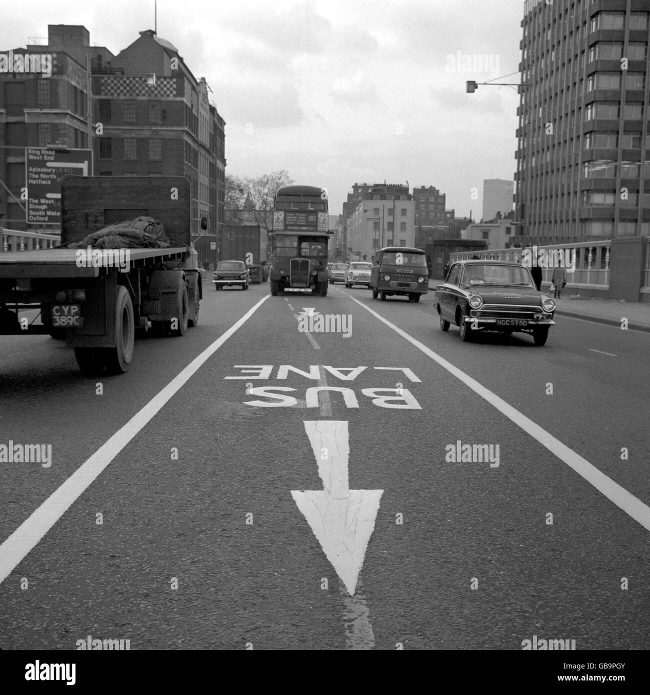 Transport Bus Lanes Vauxhall Bridge London 1968 Stock Photo Alamy