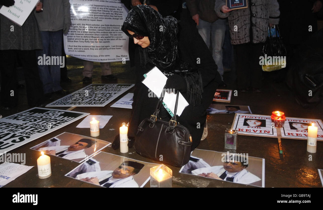 Aisha Al Megrahi, wife of the Lockerbie bomber Adbeldbaset Ali Mohmed Al Megrahi during a candle-lit vigil to highlight alleged miscarriages of justice outside the Scottish Parliament in Edinburgh. Stock Photo