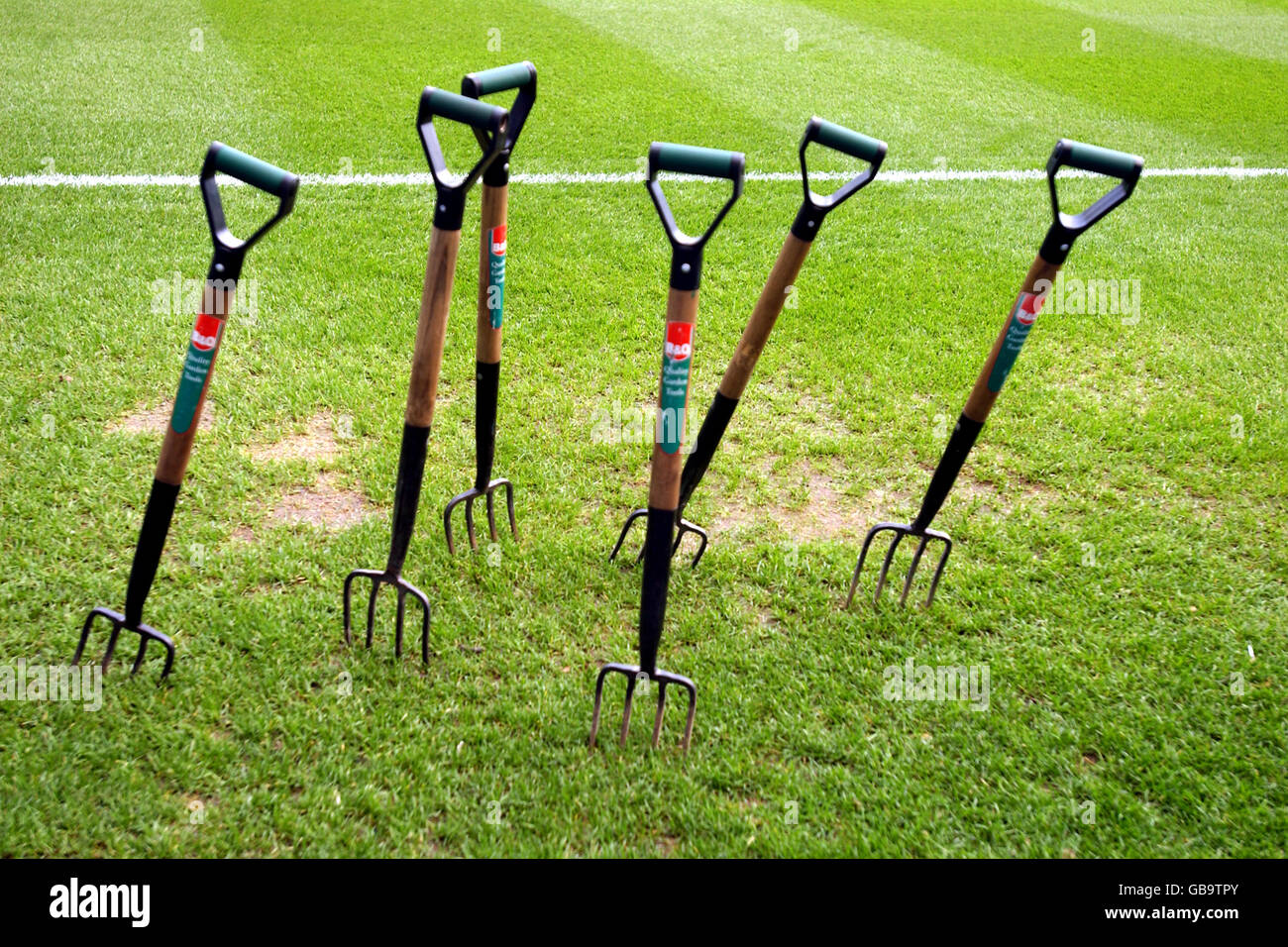 Forks in the grass at the City of Manchester Stadium, home of