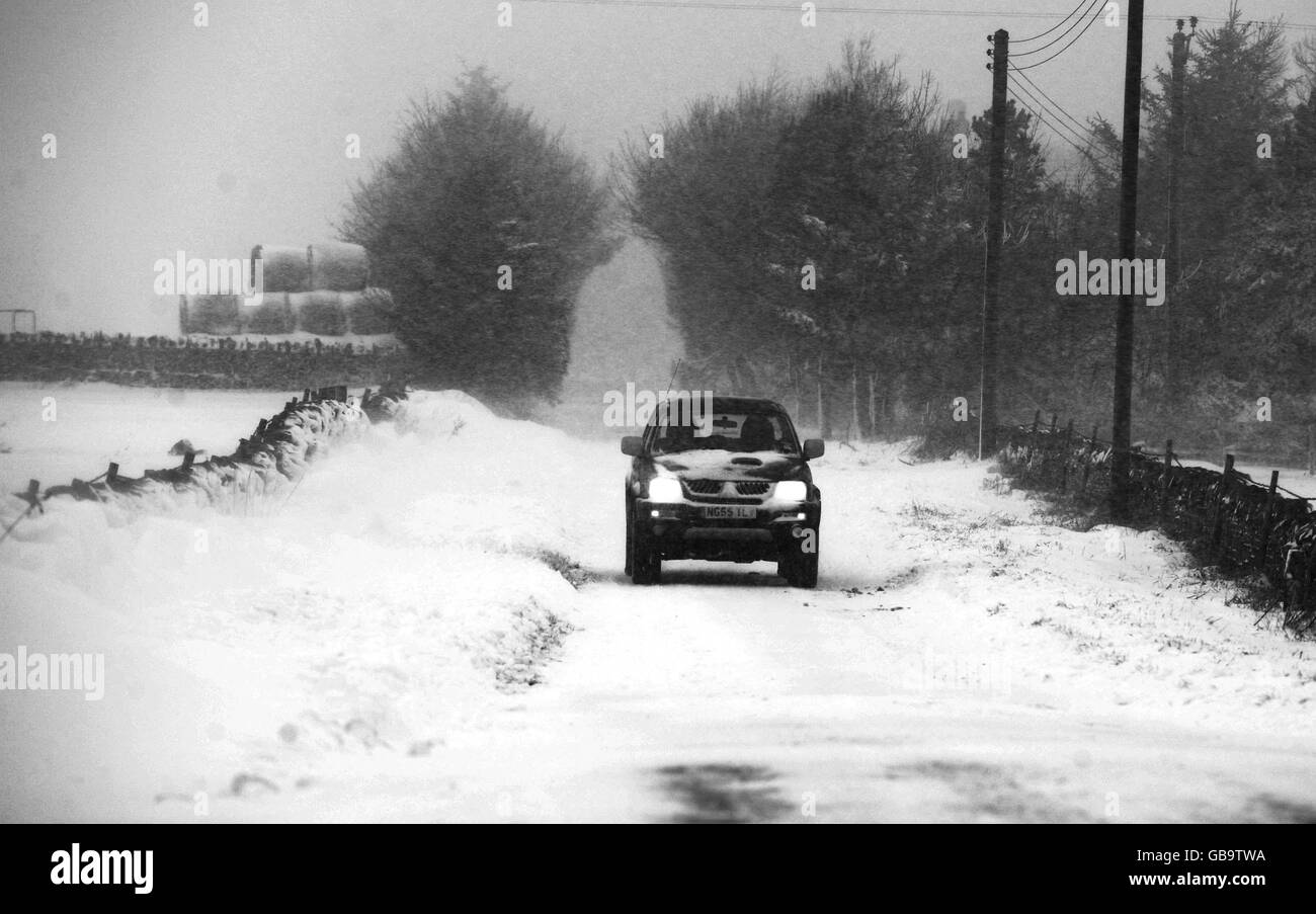 Snow in the UK. Heavy snow in Castleside, County Durham. Stock Photo