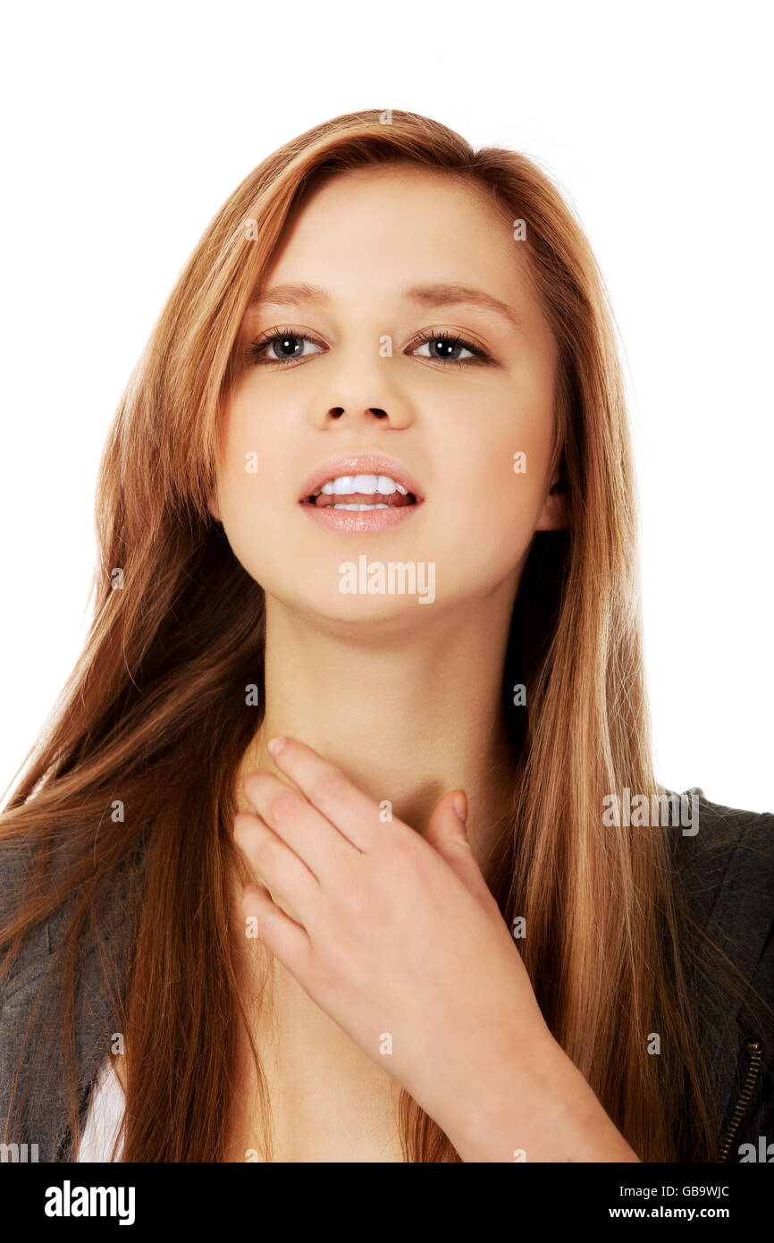 Teenage girl touching neck hires stock photography and images Alamy