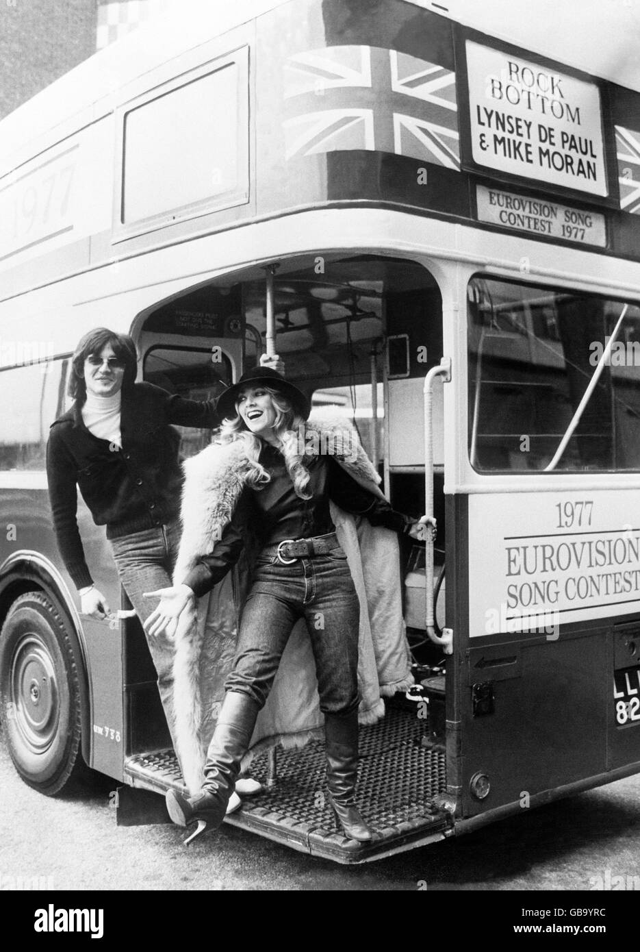 Lynsey de Paul and her composing partner Mike Moran on the road to Europe after their success with 'Rock Bottom' in the Song for Europe competition to find Britain's entry for the Eurovision Song Contest to be staged at Wembley. Stock Photo