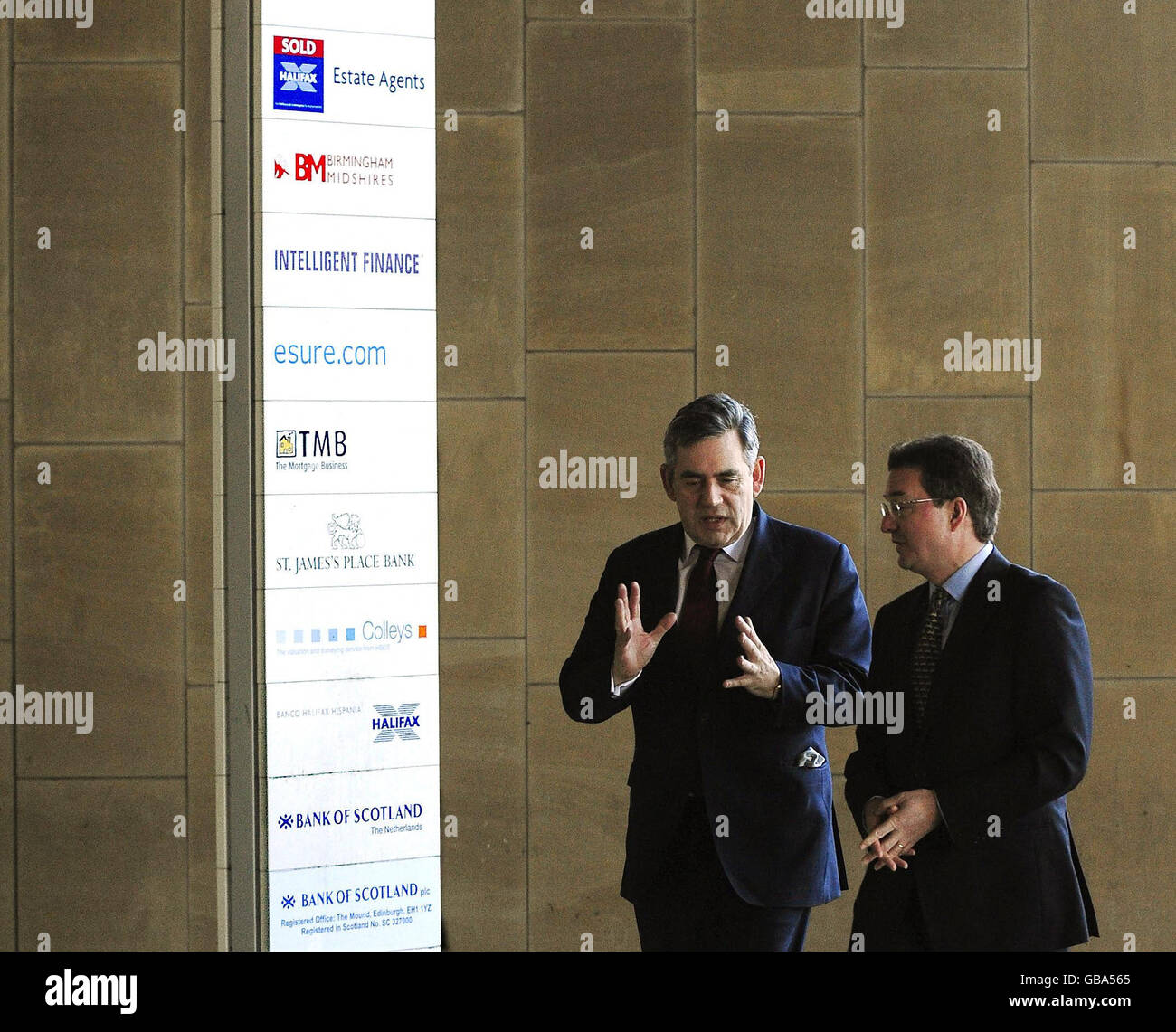 Gordon Brown visits HBOS Stock Photo