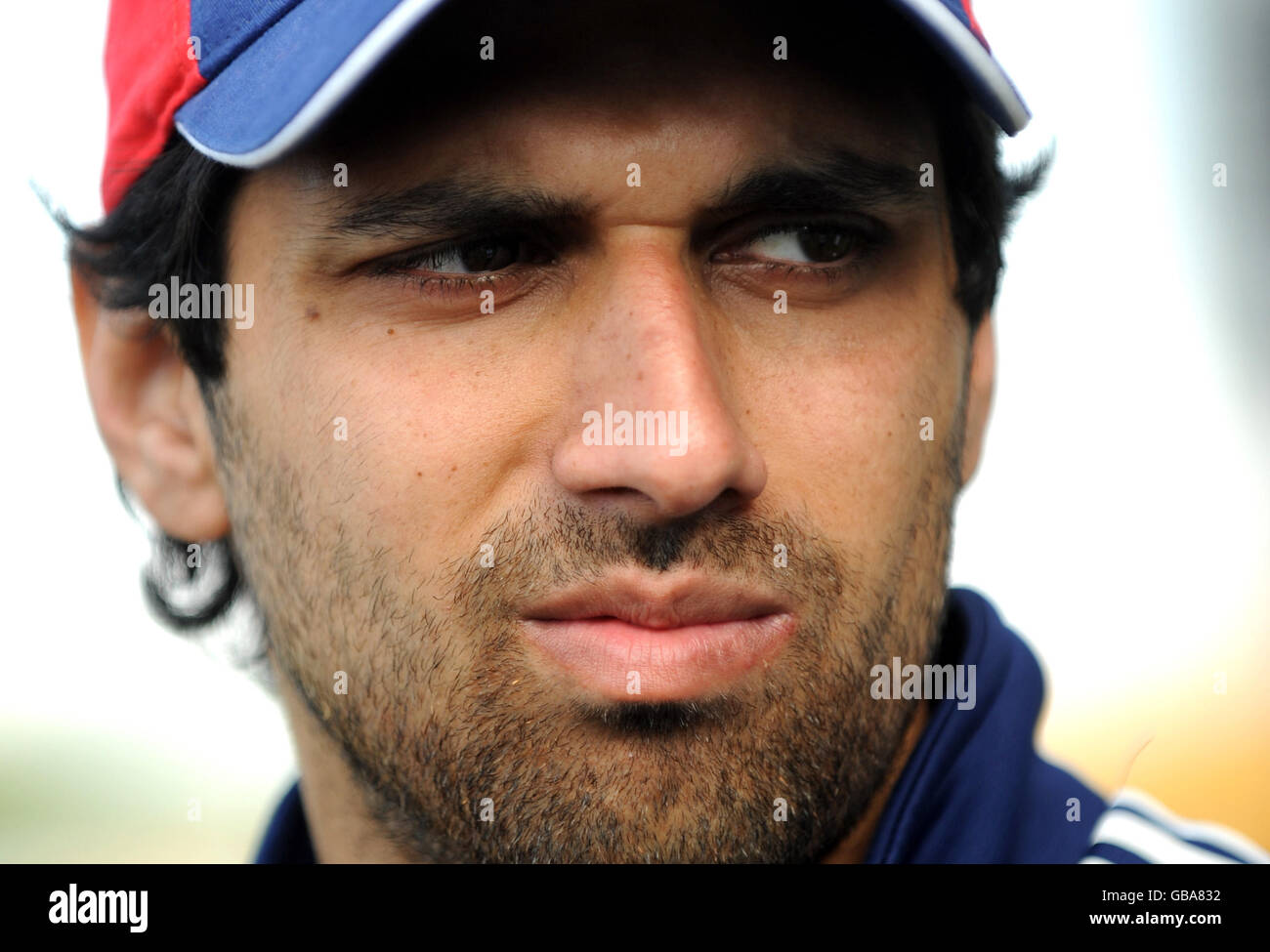 England's Amjad Khan speaks to media following the training session at ...