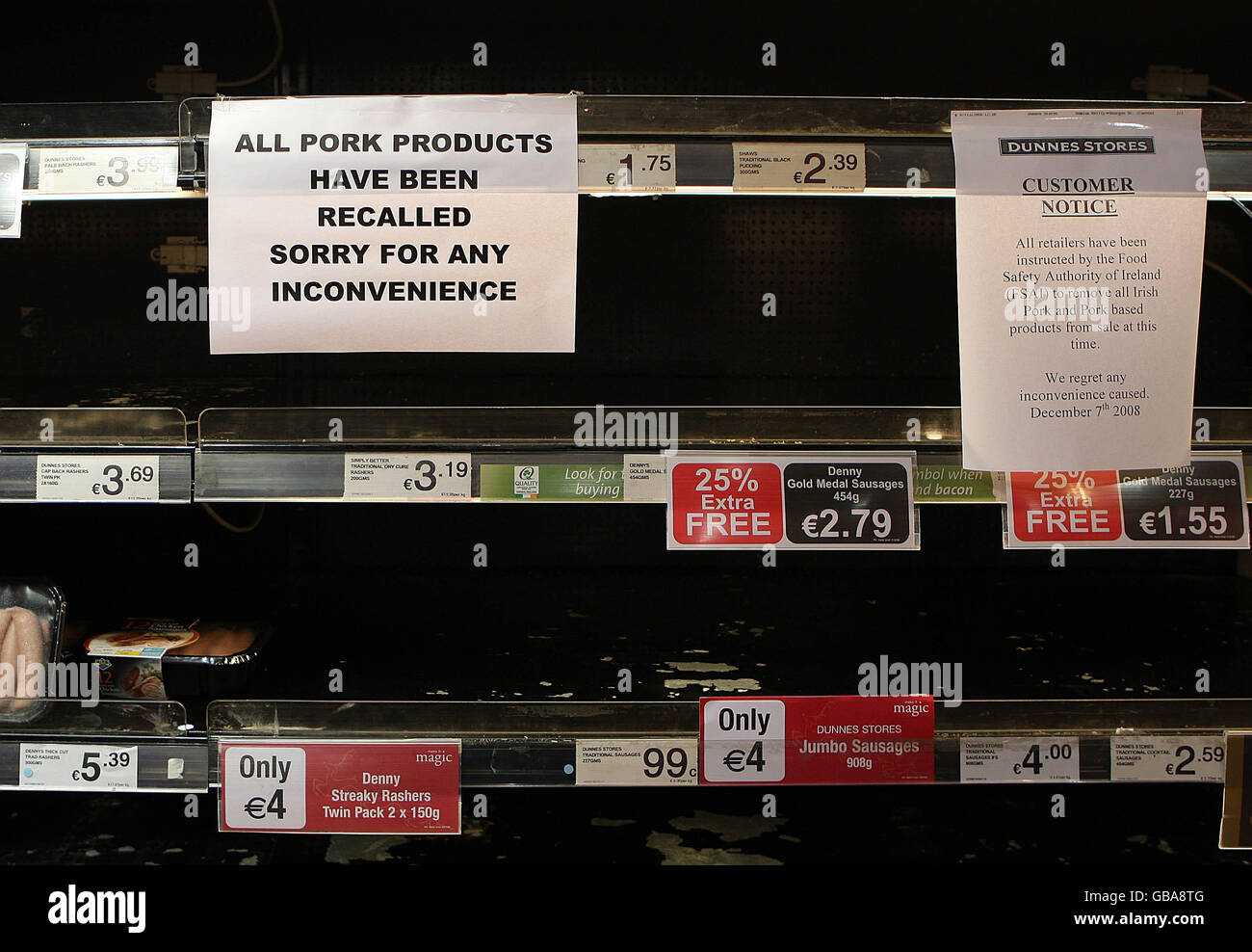 Empty meat shelves in Dublin today after Irish pork products were