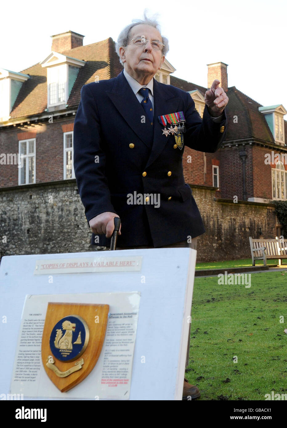 Retired Major Richard Perkins, 91, arrives in Westminster to protest against a compensation claim outside Parliament. Stock Photo