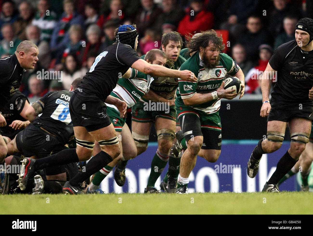 Leicester Tigers' Martin Castrogiovanni charges against Newcastle Falcons during the Guinness Premiership match at Welford Road, Leicester. Stock Photo