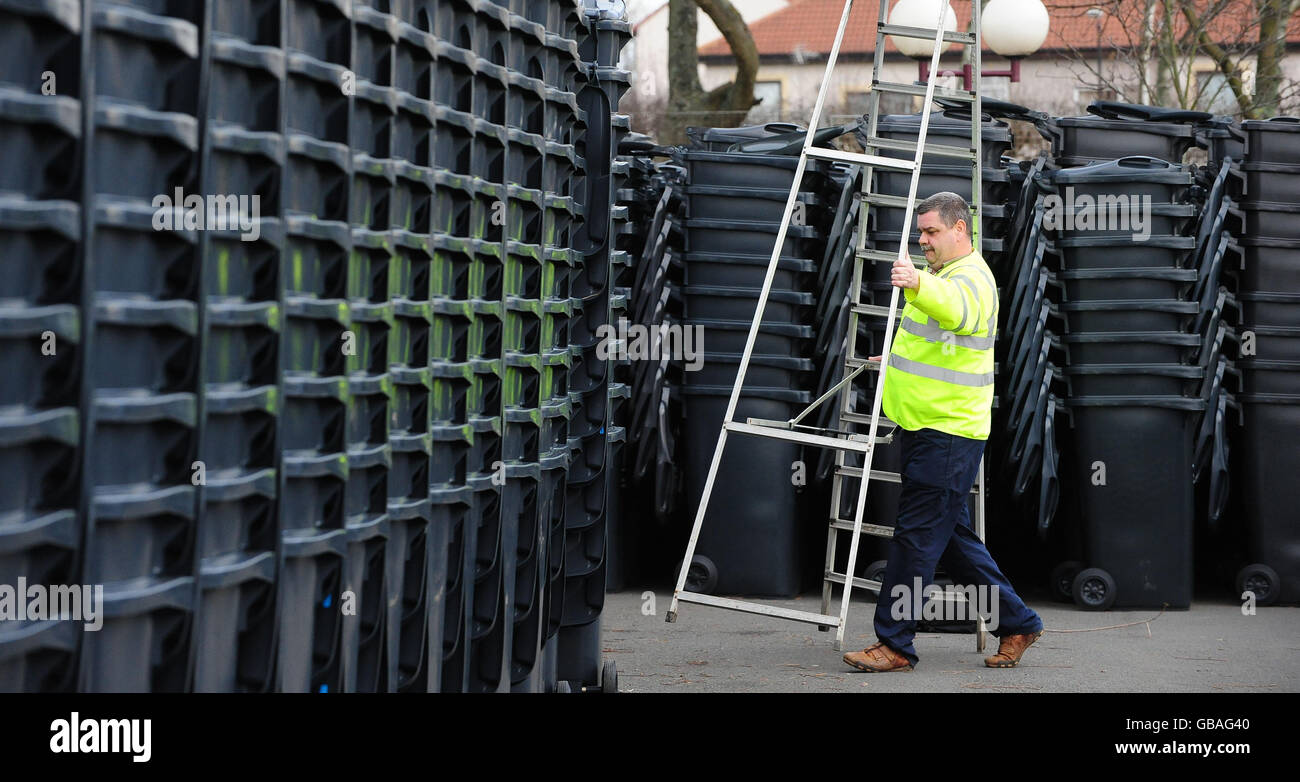Wheelie bins to help encourage recycling hires stock photography and
