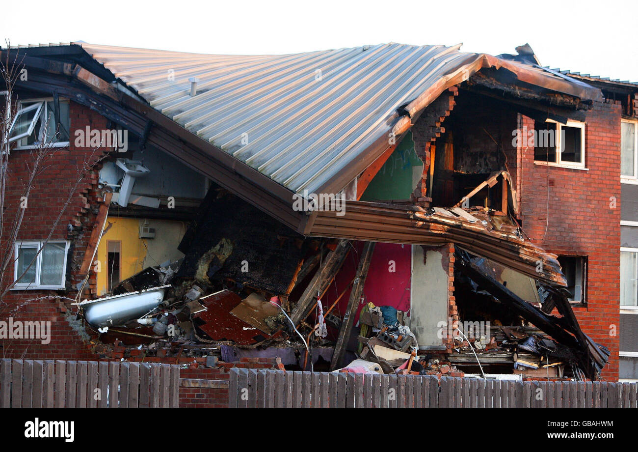 Flats destroyed by gas explosion Stock Photo