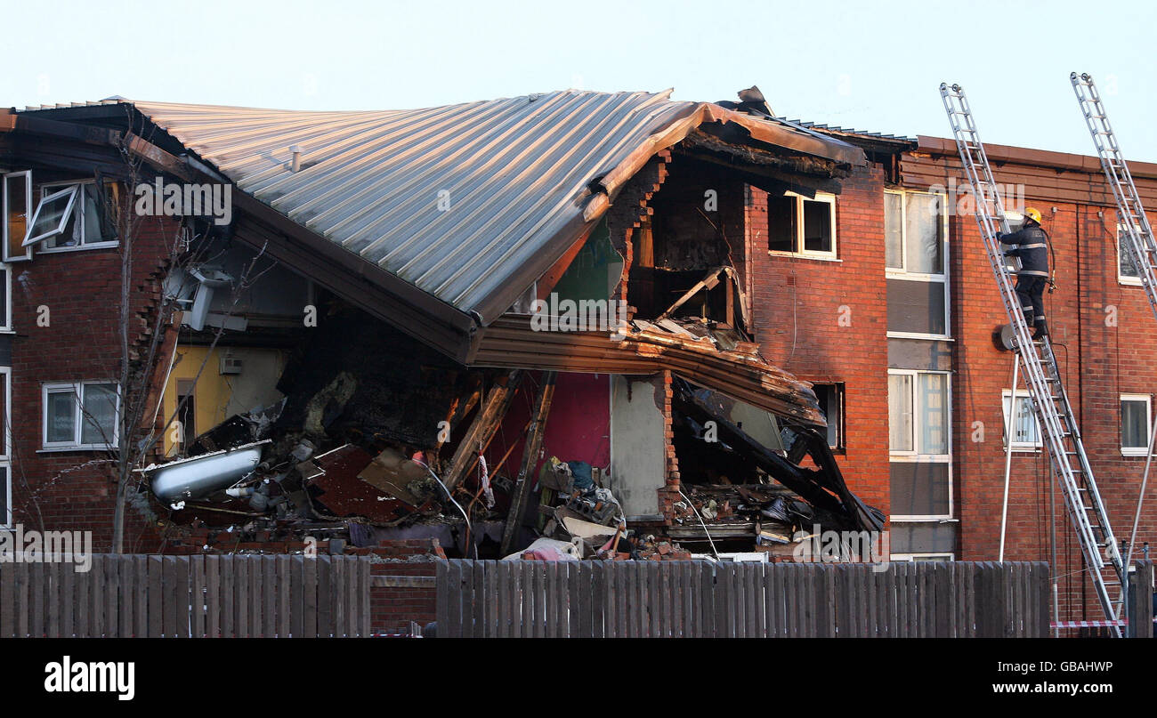 Flats destroyed by gas explosion Stock Photo