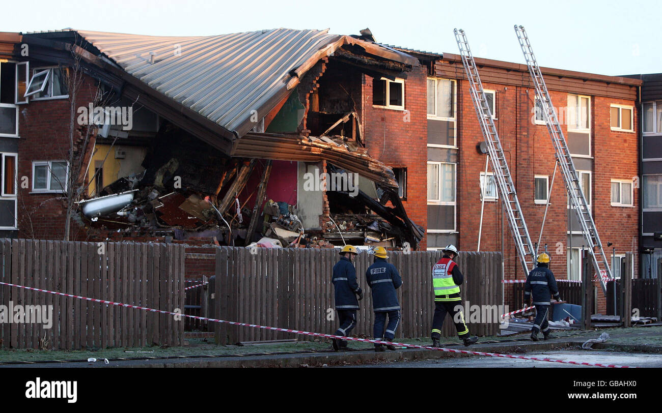 The remains of three flats in Worsley Mesnes, Wigan. Lancashire