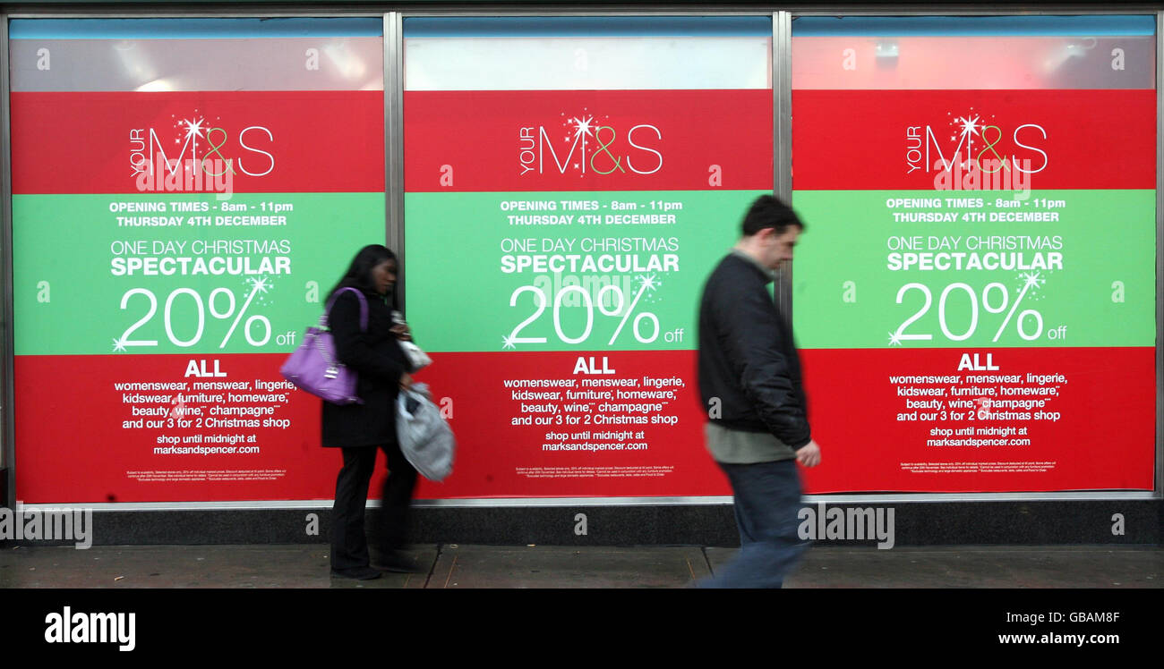 Sale signs at Marks & Spencer on Oxford Street in London, in a bid to