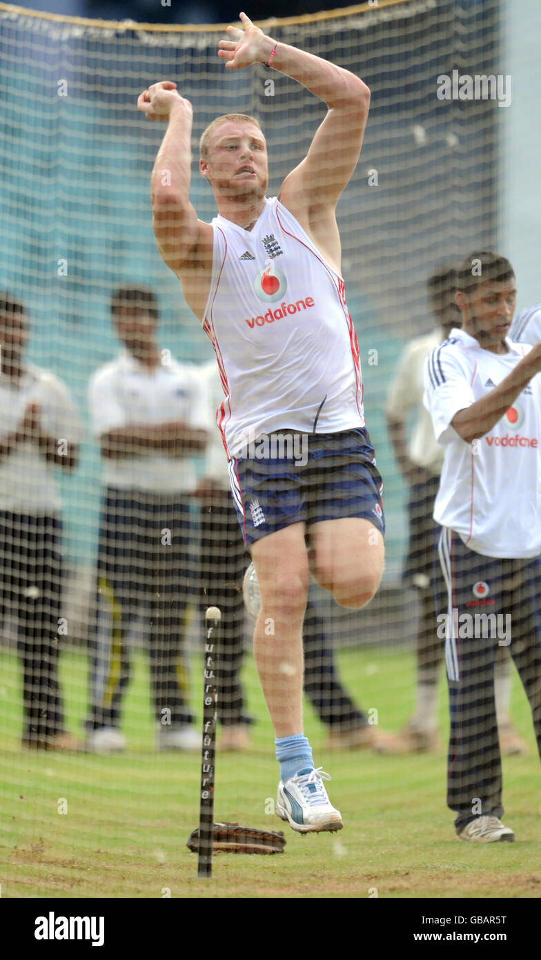 Andrew Flintoff Bowls During Englands First Practice Session Arrives For A Training Session At 6004