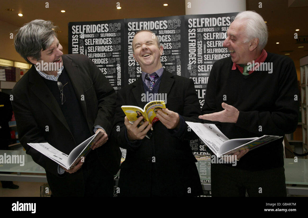 (From left to right) Nick Newman, Ian Hislop and Barry Fantoni during a signing session for the Private Eye Annual 2008 at Foyles in Selfridges, Oxford Street, central London. Stock Photo