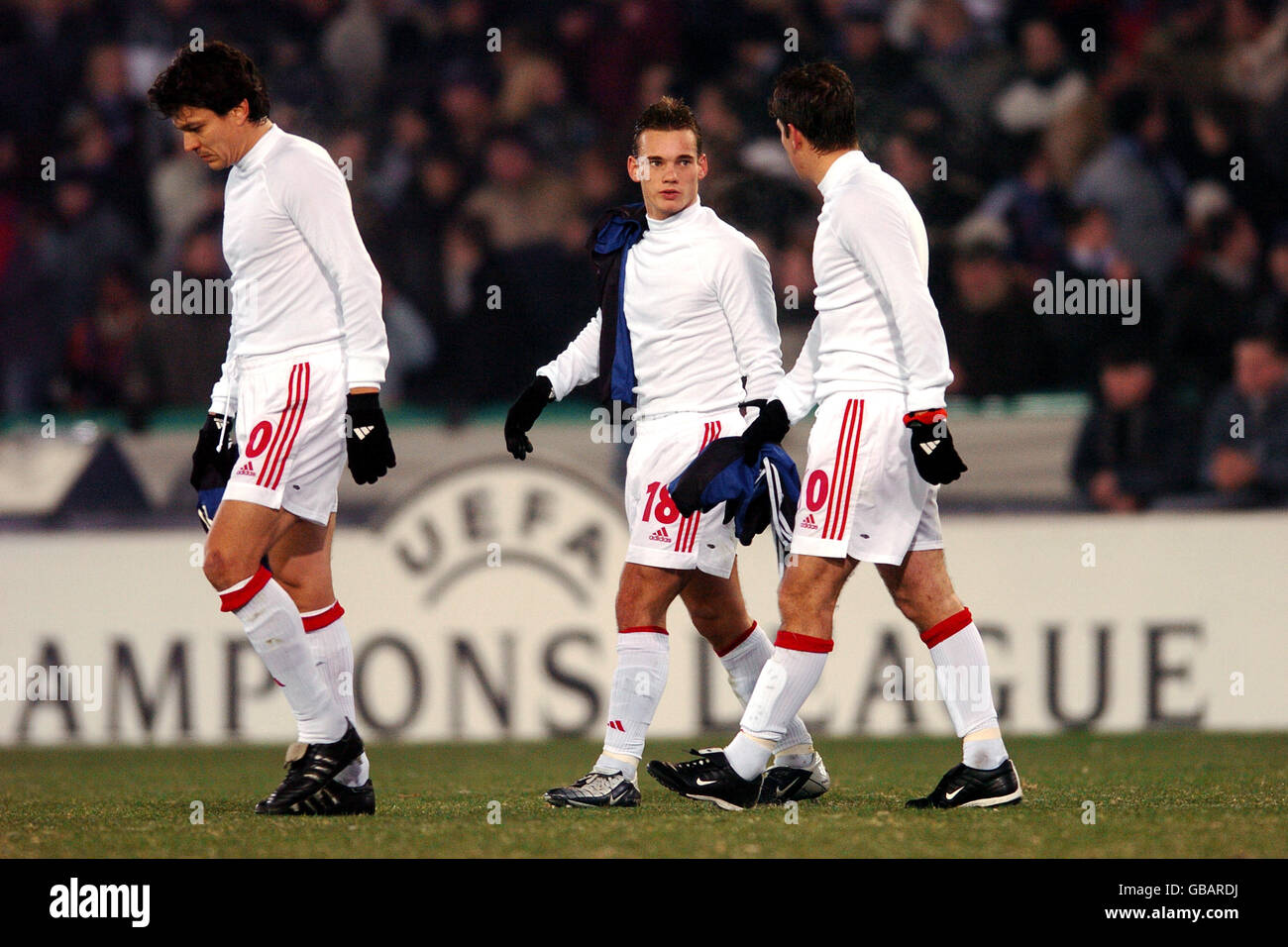 (L-R) Ajax's Jari Litmanen, Wesley Sneijder and Rafael van der Vaart Stock Photo