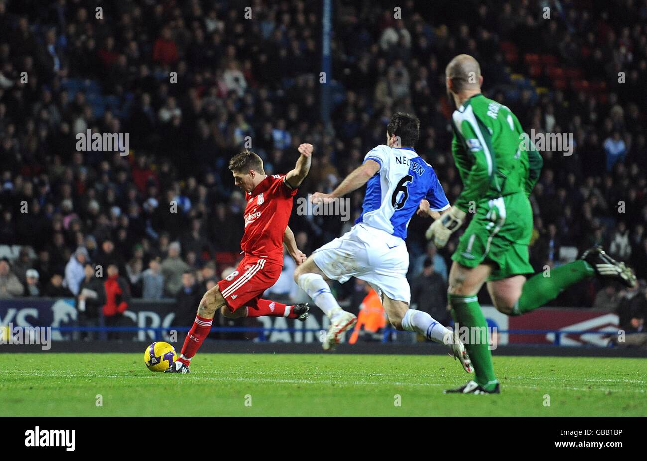 Liverpool's Steven Gerrard scores the third goal as Blackburn Rovers ...