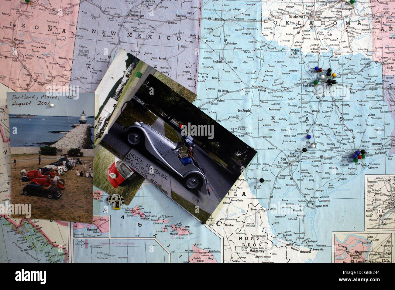 A map america pin points destinations car owners hires stock