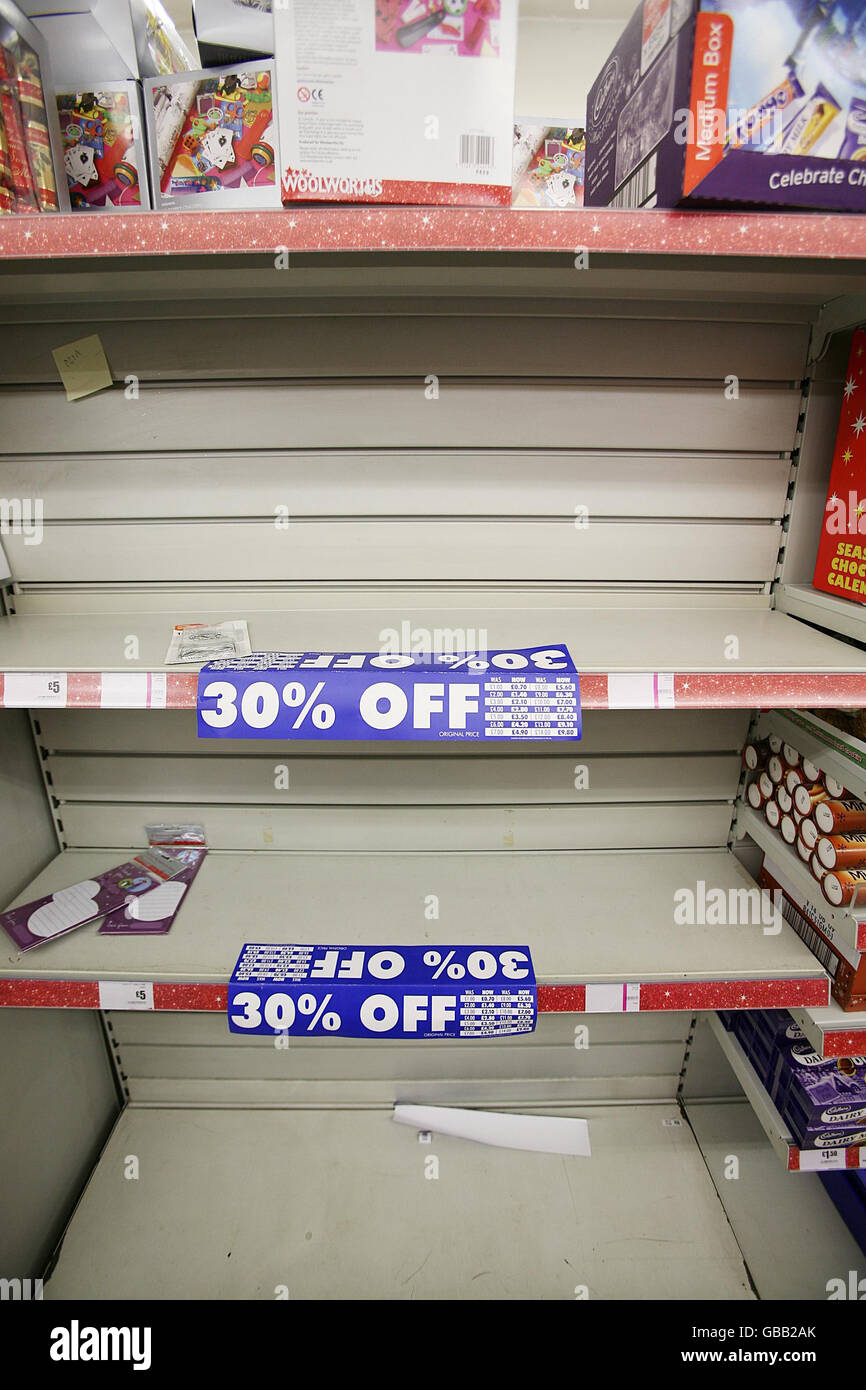 Empty shelves in a Woolworths store in Billericay, Essex as the company struggles to find a
