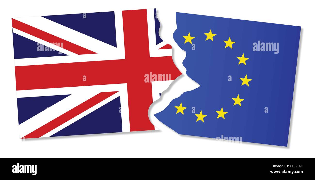 Flag of the European Union and Great Britain torn apart Stock Vector