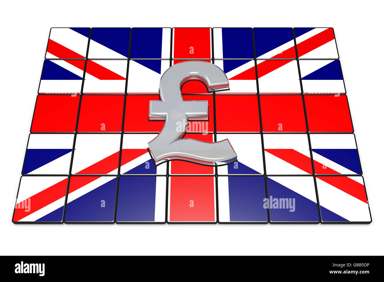 3d illustration British Pound Sterling on Englands Flag Stock Photo
