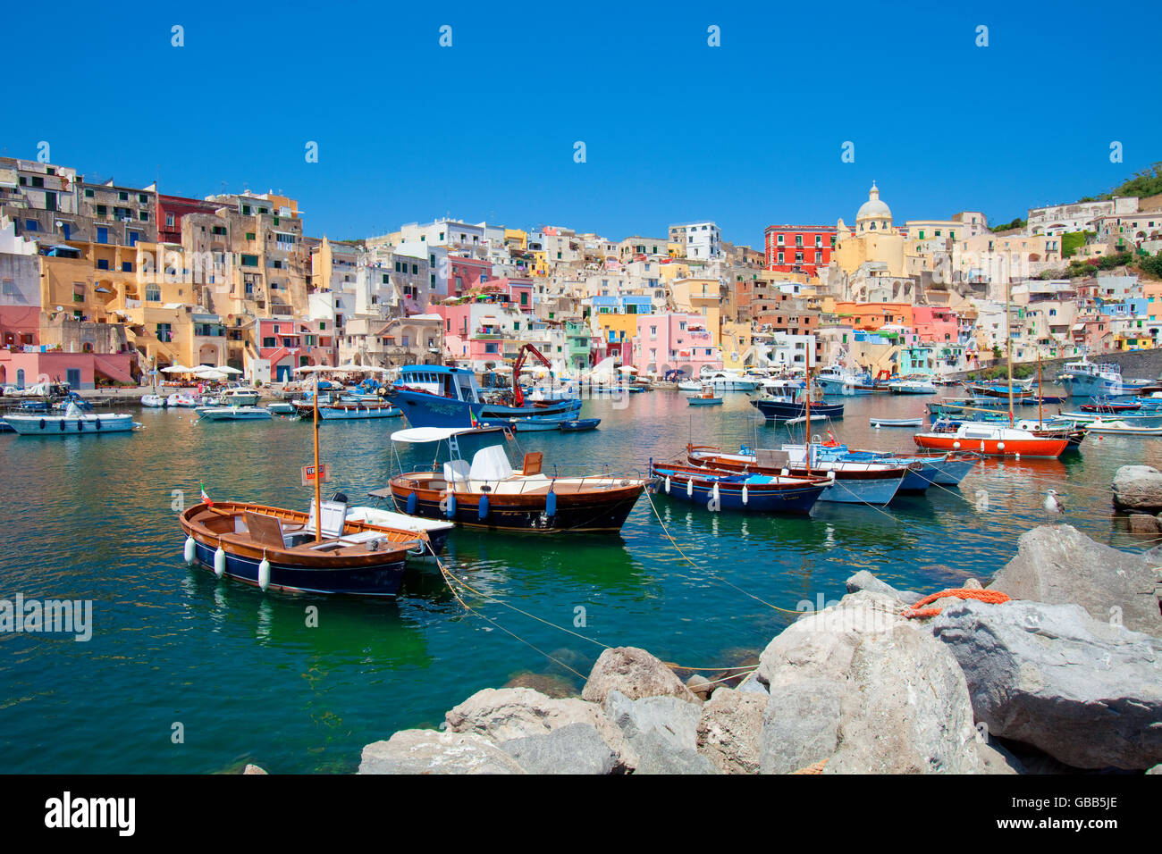 Italy, Gulf of Naples, Procida island - Village Corricella. Stock Photo