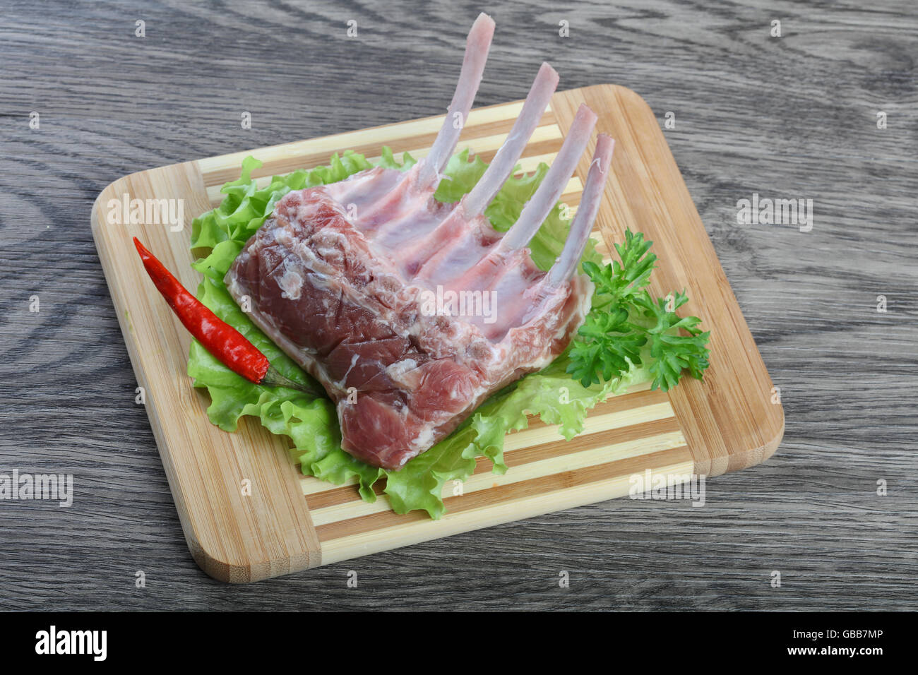 Lamb Frenched Rack 4 rib bone Stock Photo - Alamy