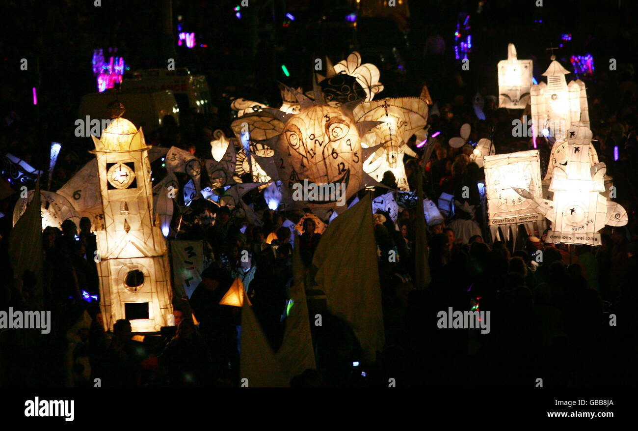 The 'Burning the Clocks' parade of Lanterns moves through Brighton in