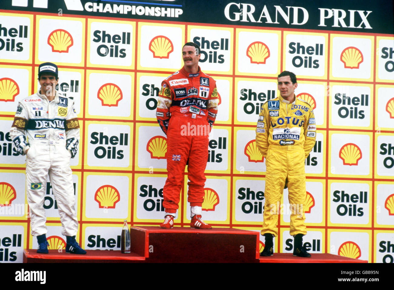 Nigel mansell first and ayrton senna third hi-res stock photography and