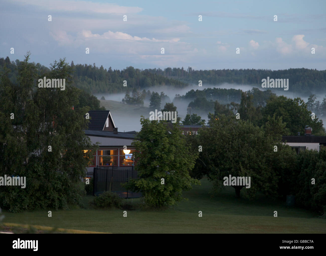 Landscape with fog Stock Photo