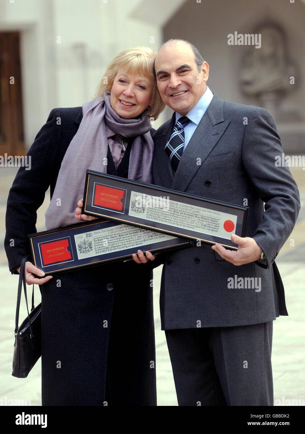 Actor David Suchet receives the Freedom of the City of London with his wife, Sheila, at the Guildhall in east London. Stock Photo