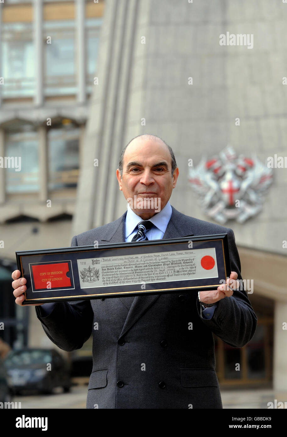 David Suchet receives the Freedom of the City of London. Actor David Suchet receives the Freedom of the City of London at the Guildhall in east London. Stock Photo