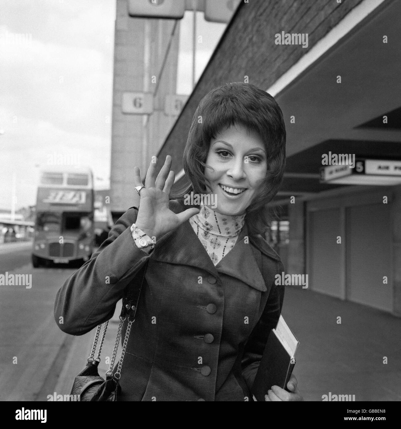 Helen Shapiro, 23, the only British recording and cabaret star in the International Gala of the Zagreb 70 Festival, leaving Heathrow Airport for Yugoslavia. Stock Photo