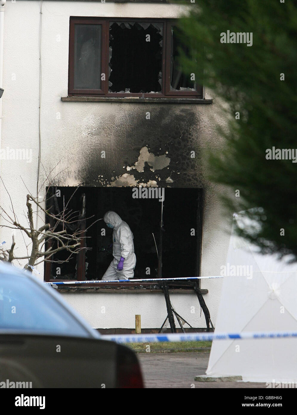 The scene of a house fire at a property on Larchwood Mews in Banbridge