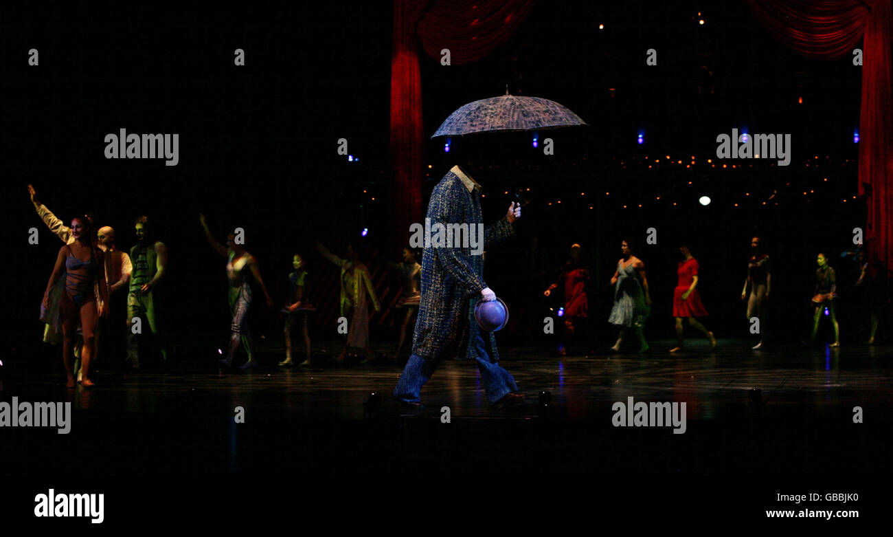 Performers from Cirque du Soleil on stage during the press night of