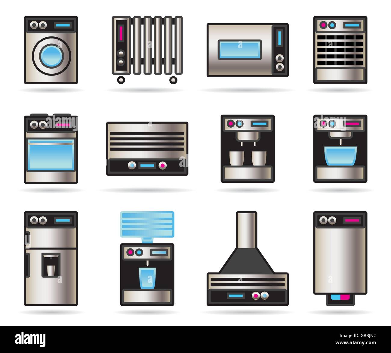 Household appliances icons set - vector illustration Stock Vector