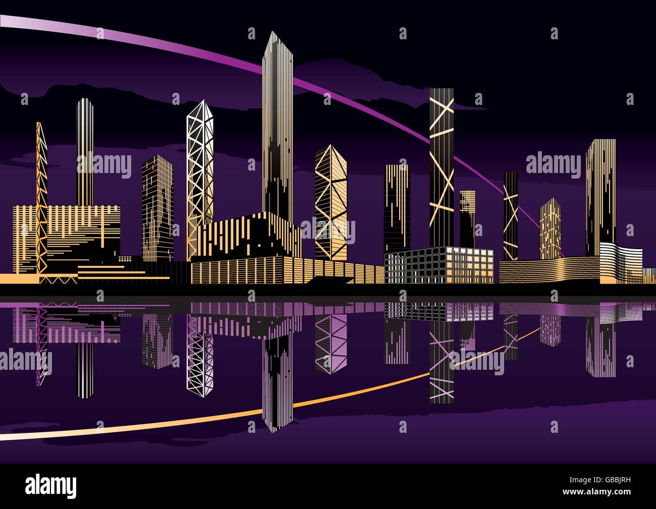 Night cityscape with lights and skyline - vector illustration Stock ...