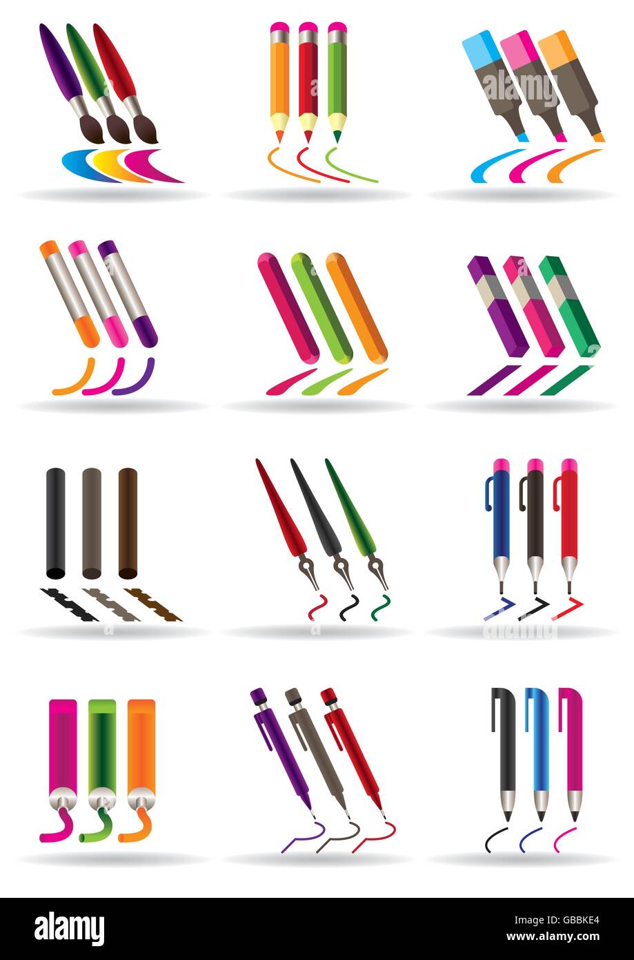 Writing drawing and painting tools icons set - vector illustration ...