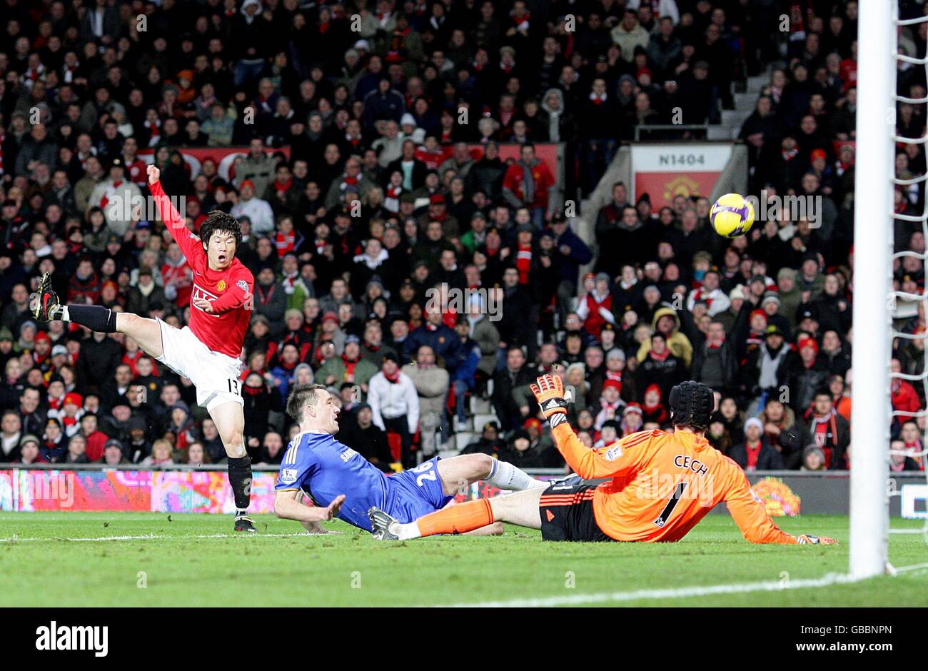 Manchester United's Ji-Sung Park (r) has a shot on goal Stock Photo