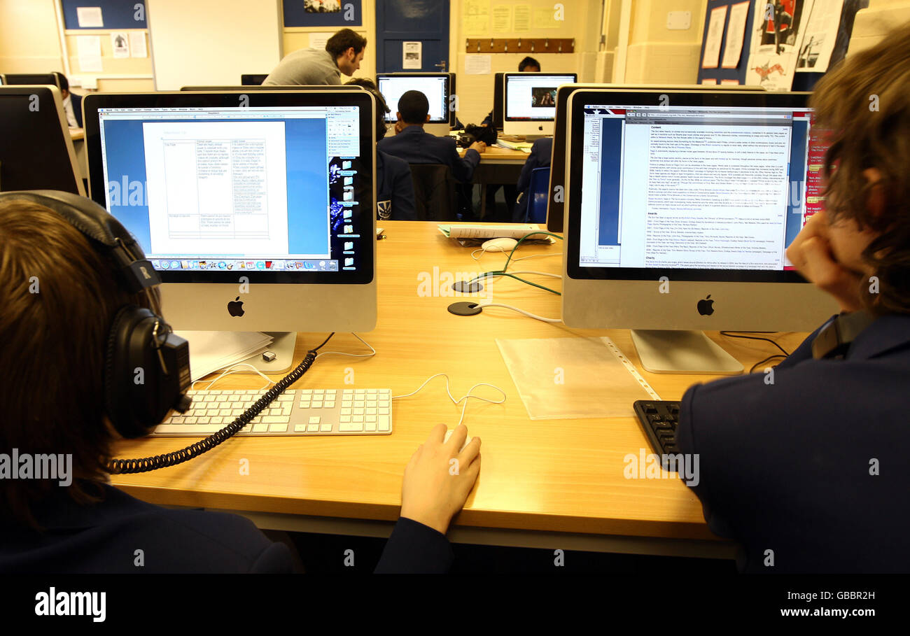 Pupils in the IT suite at the Heath Park Business and Enterprise College, Wolverhampton, which has been named England's most improved school, according to league tables. Stock Photo