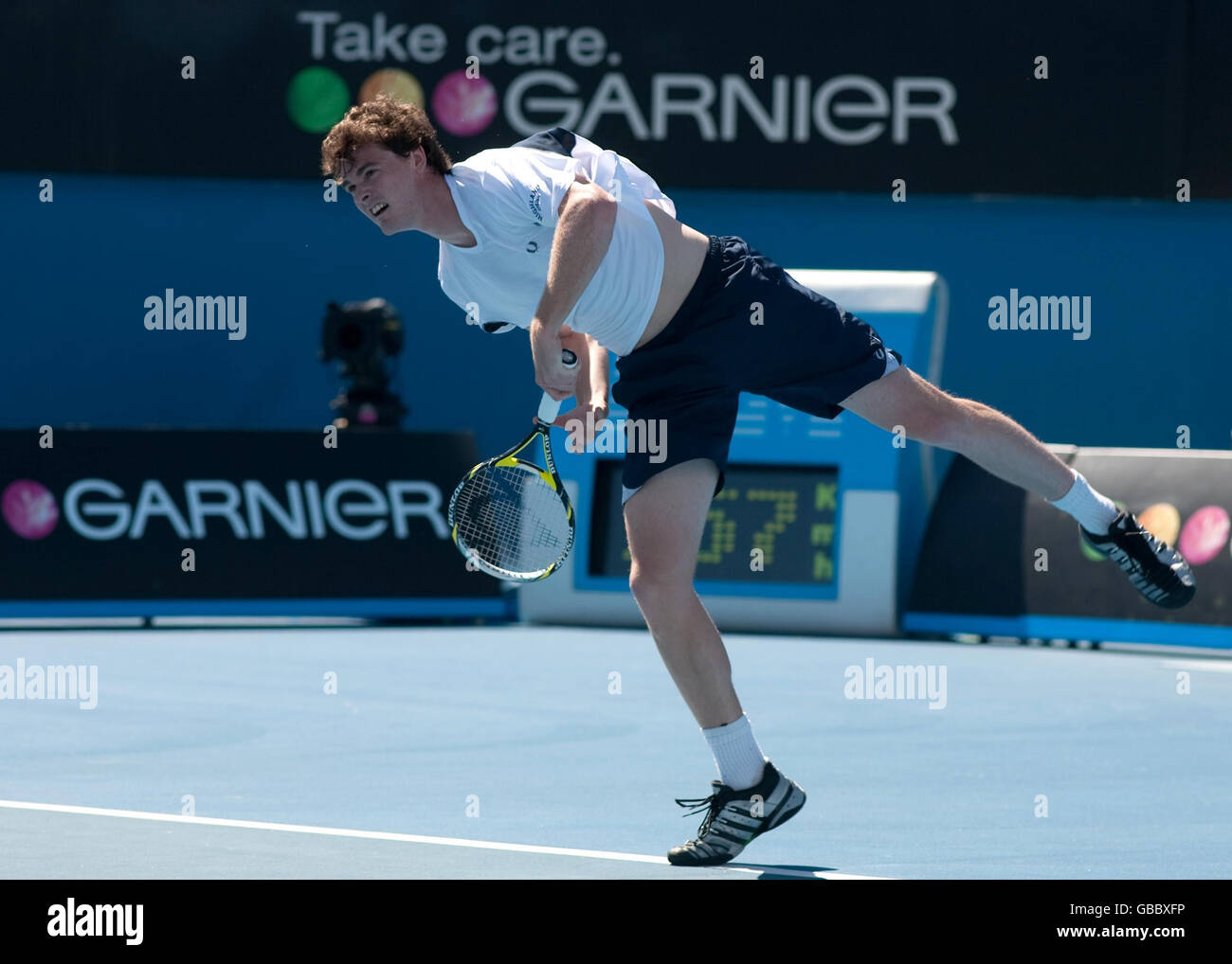 Great Britain's Jamie Murray partners America's Liezel Huber in the mixed doubles against Australia's Sophie Ferguson and Chris Guccione during the Australian Open 2009 at Melbourne Park, Melbourne, Australia. Stock Photo