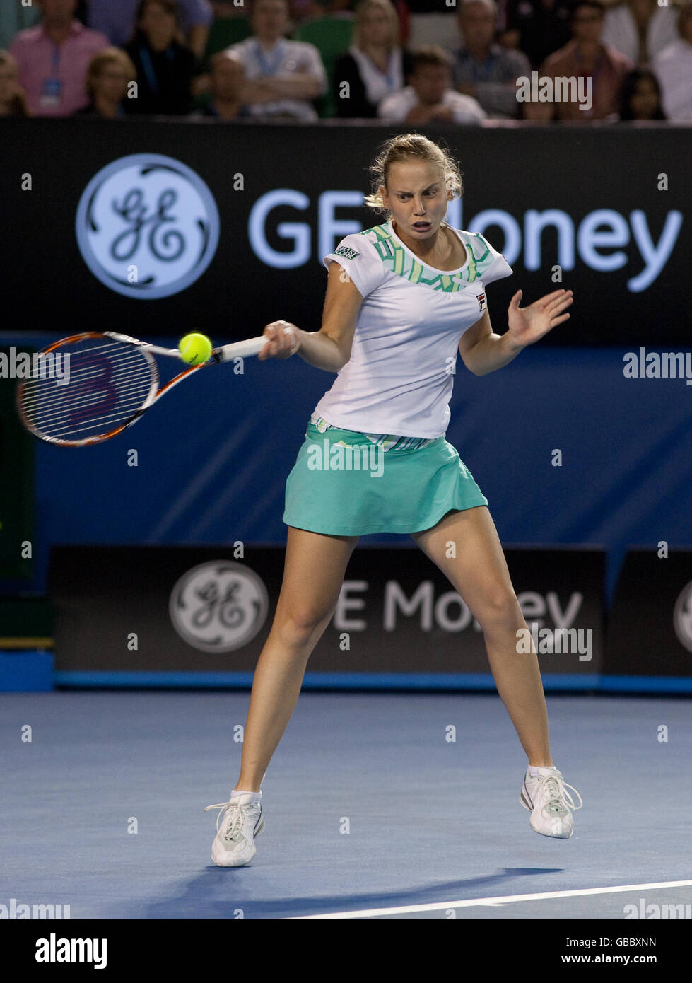 Australia's Jelena Dokic in action during her match against Russia's Alisa Kleybanova Stock Photo